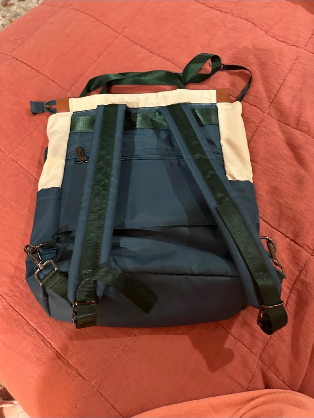Colorblock Navy & Cream Men's Backpack with Brown Trim